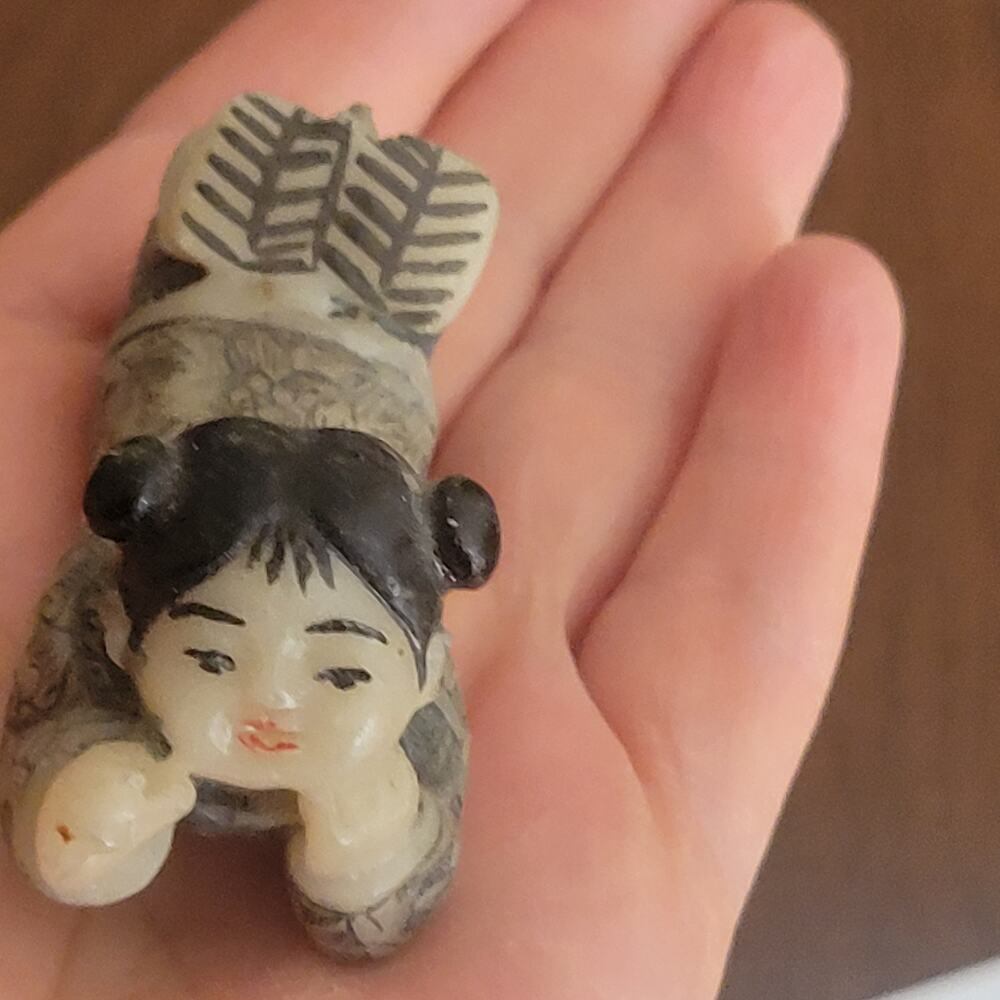 Vintage Japanese Okimono hand-painted resin miniature girl figurine